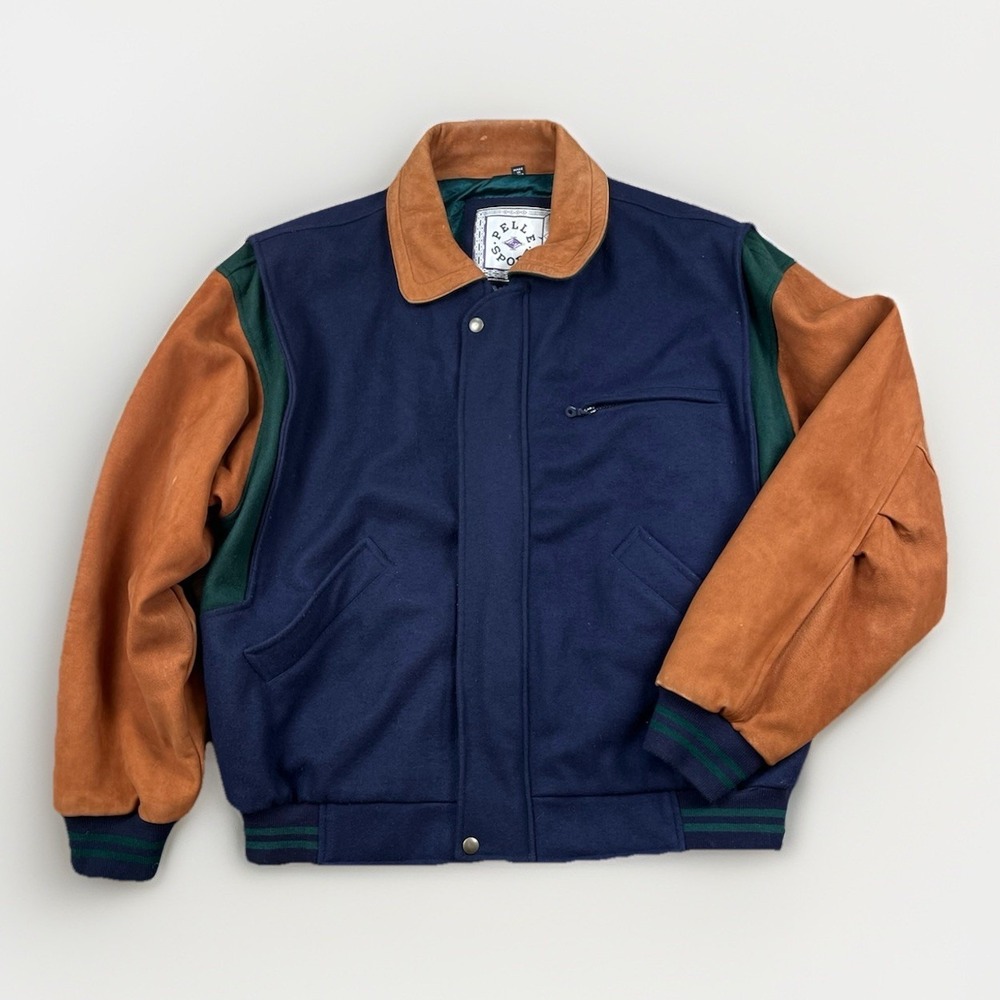 VTG 90s Pelle Sport Jacket Mens Size XL Wool Suede Leather Color Block Varsity